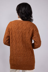Cable Knit Button Front Cardigan for Women in Cinnamon Stick