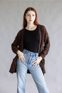 Cable Knit Button Front Cardigan for Women in Cocoa
