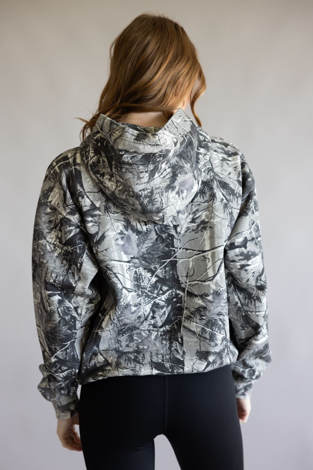 Camo Print Heavyweight Vintage Hoodie for Women in Grey