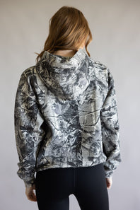 Camo Print Heavyweight Vintage Hoodie for Women in Grey