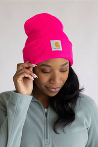 Carhartt Knit Cuffed Beanie in Pink Glow