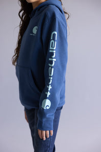 Carhartt Youth Classic Pullover Hoodie for Girls in Dark Denim Blue