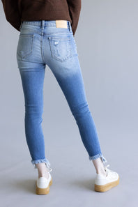 Cello Distressed Fray Ankle Cropped Skinny Jeans for Women