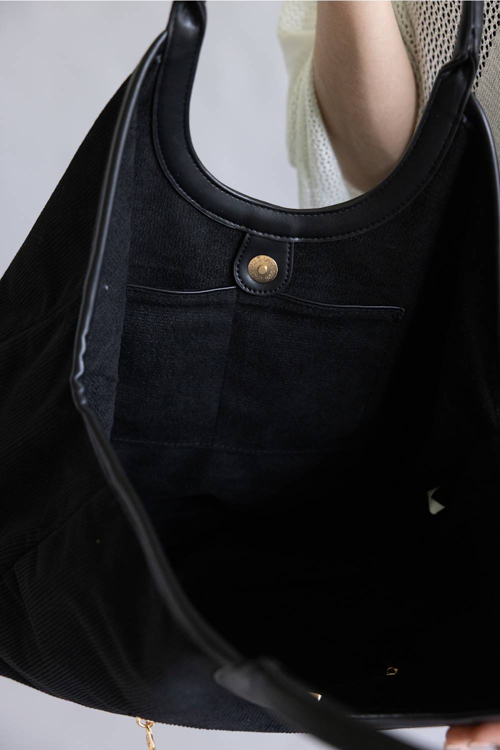 Corduroy Hobo Bag for Women in Black