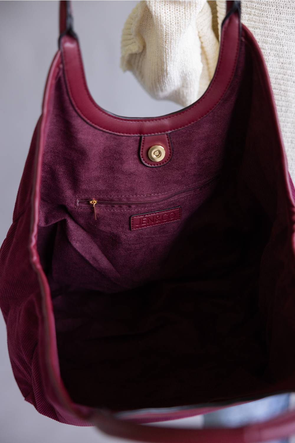Corduroy Hobo Bag for Women in Cherry
