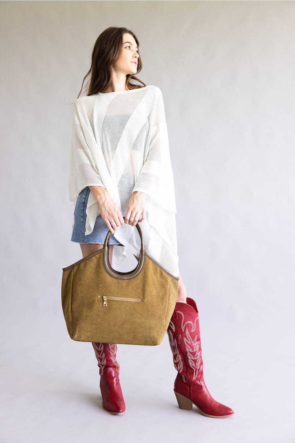 Corduroy Hobo Bag for Women in Taupe