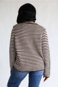 Creamon Striped Knit Sweater for Women in Choco