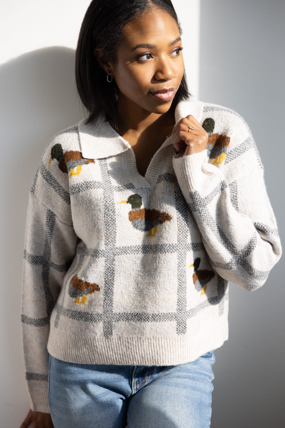 Duck Johnny Collar Sweater for Women in Taupe