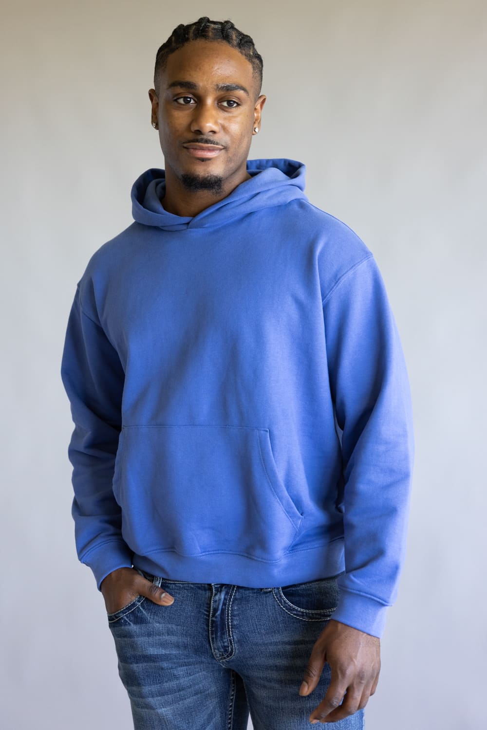 Denim & Flower Hoodie for Men in Iris Blue