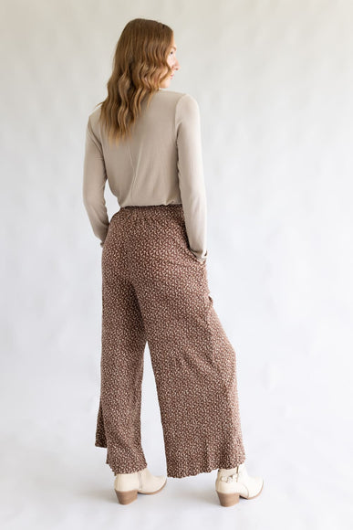 Ditsy Floral Smocked Waist Wide Leg Pants for Women in Chocolate Floral