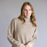 Elan Blanket Stitch Mock Neck Sweater for Women in Tan