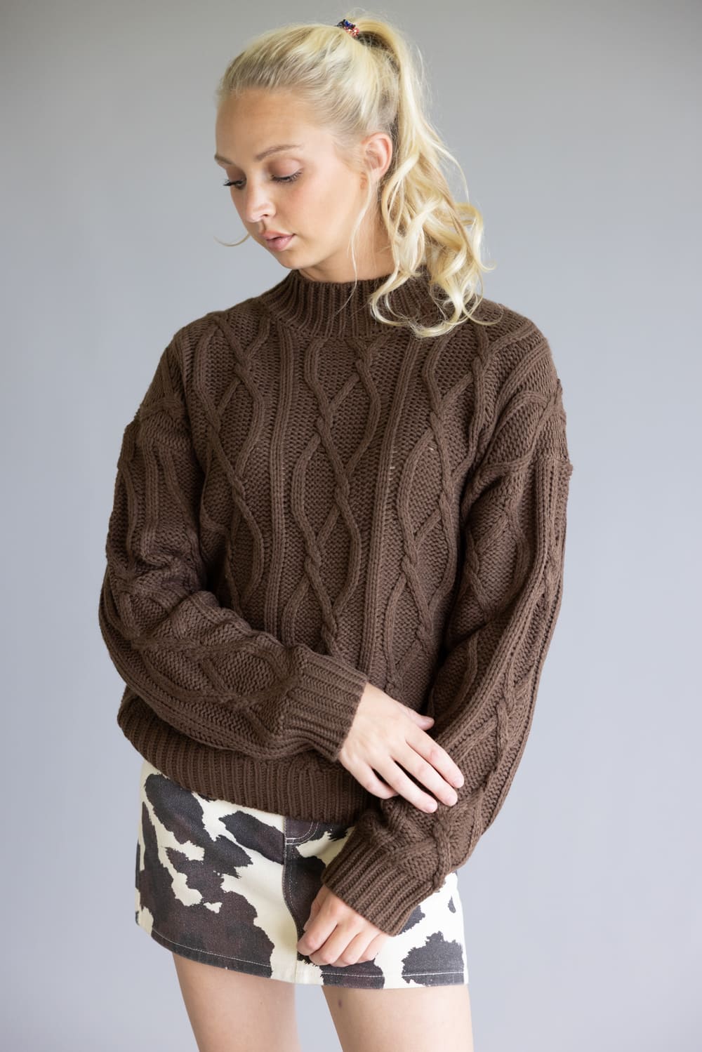 Elan Cable Knit Sweater for Women in Cocoa