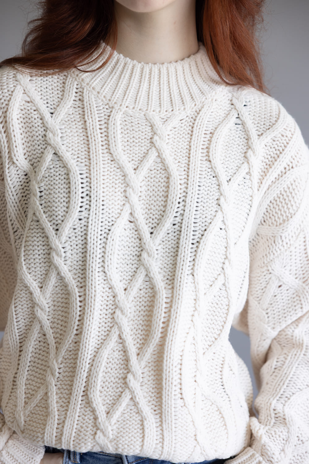 Elan Cable Knit Sweater for Women in Off White | SW11306-WHT