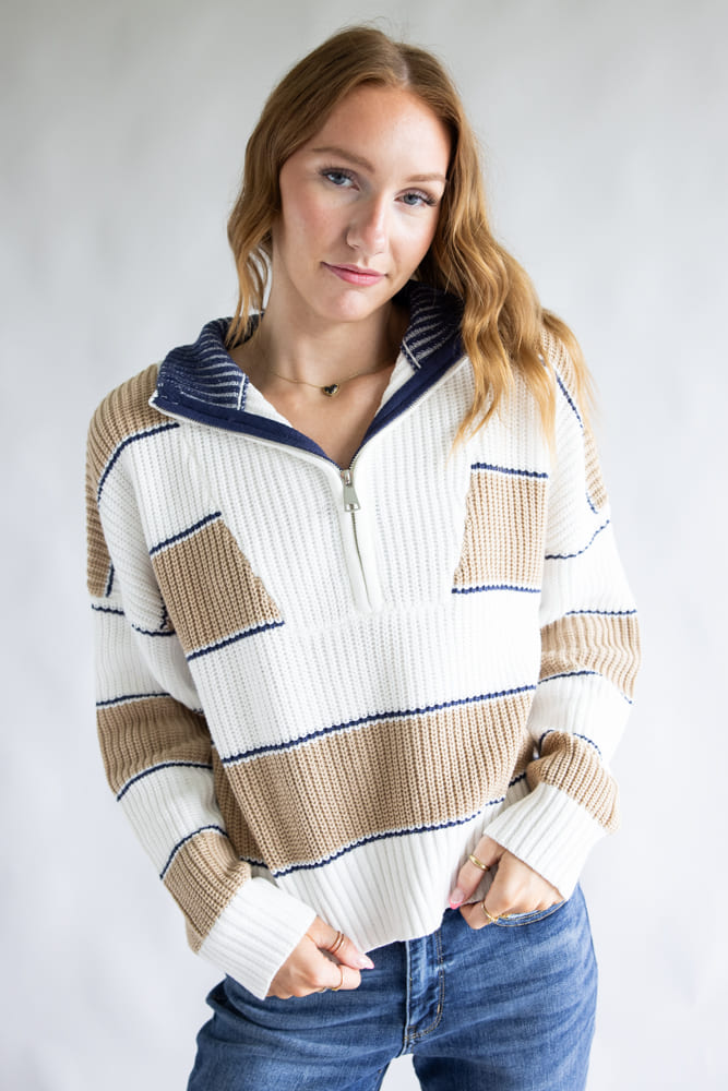Elan Half Zip Sweater for Women in Ivory | SWS11476-CAM – Glik's