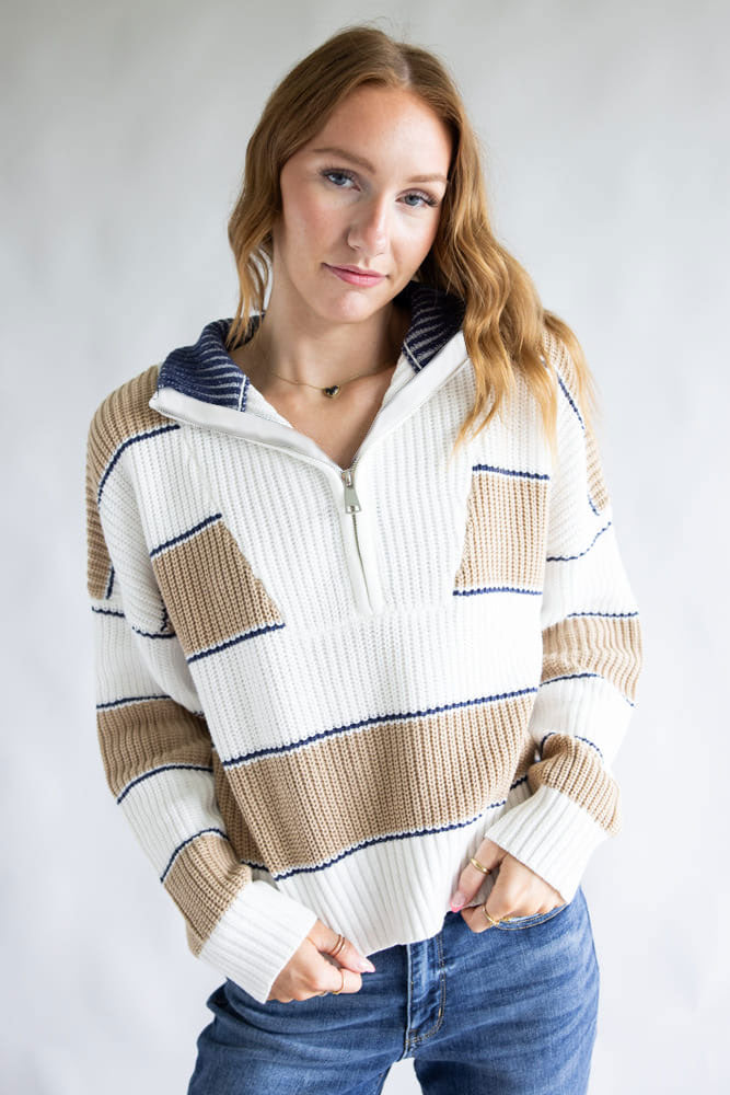 Elan Half Zip Sweater for Women in Ivory | SWS11476-CAM