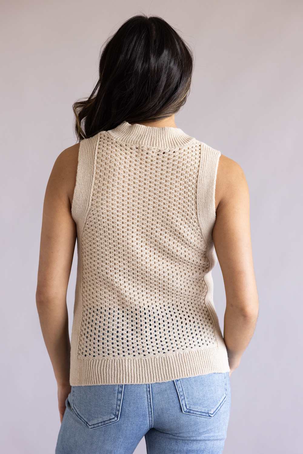 Elan Open Knit Sweater Tank for Women in Sand