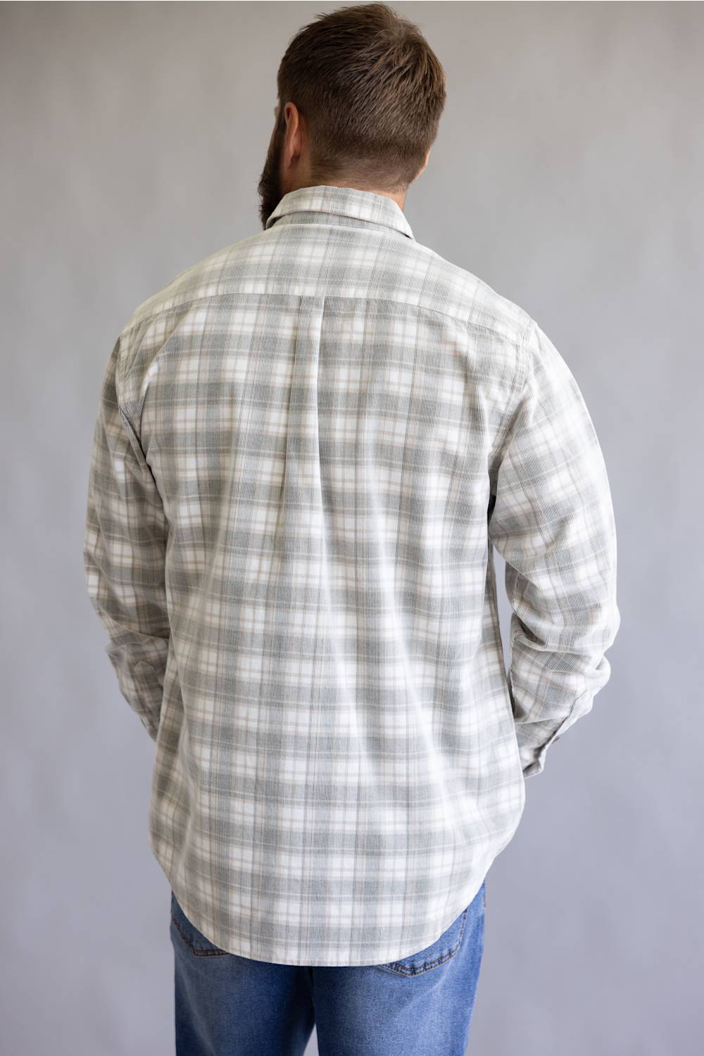 1897 Legends Corduroy Reverse Plaid Flannel Shirt for Men in Ecru Olive | F13004-ECRUOLIVE