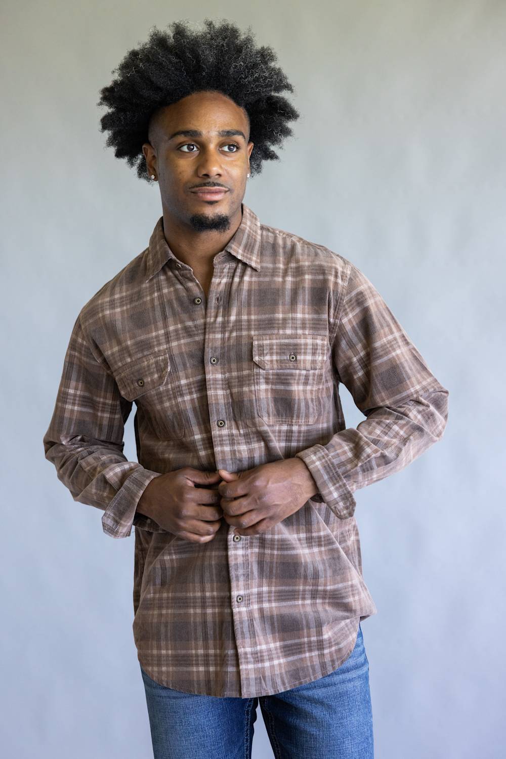 1897 Legends Corduroy Reverse Plaid Flannel Shirt for Men in Brown Tan | F13005-BRNTAN