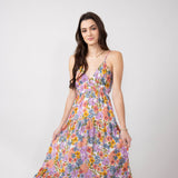 Open Back Floral Maxi Dress for Women in Ivory