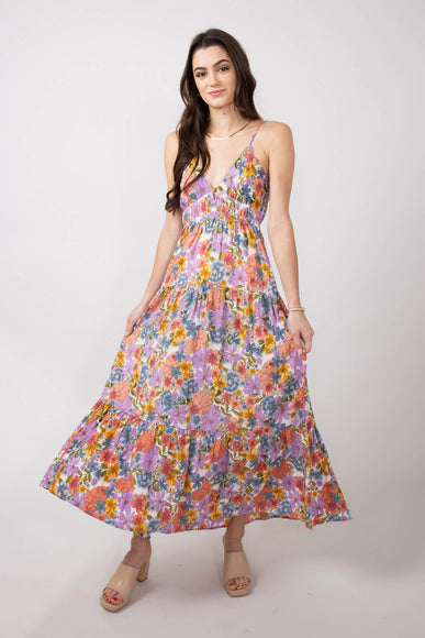 Open Back Floral Maxi Dress for Women in Ivory