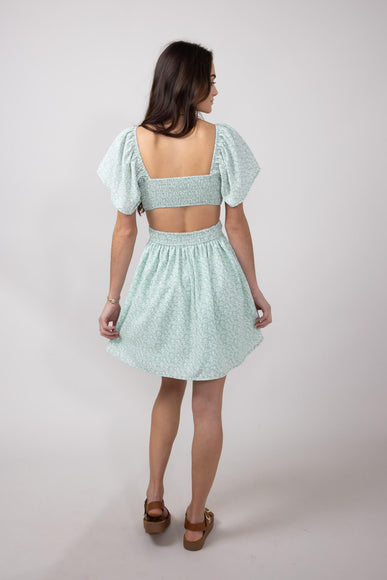 Cutout Short Sleeve Dress for Women in Sage Floral