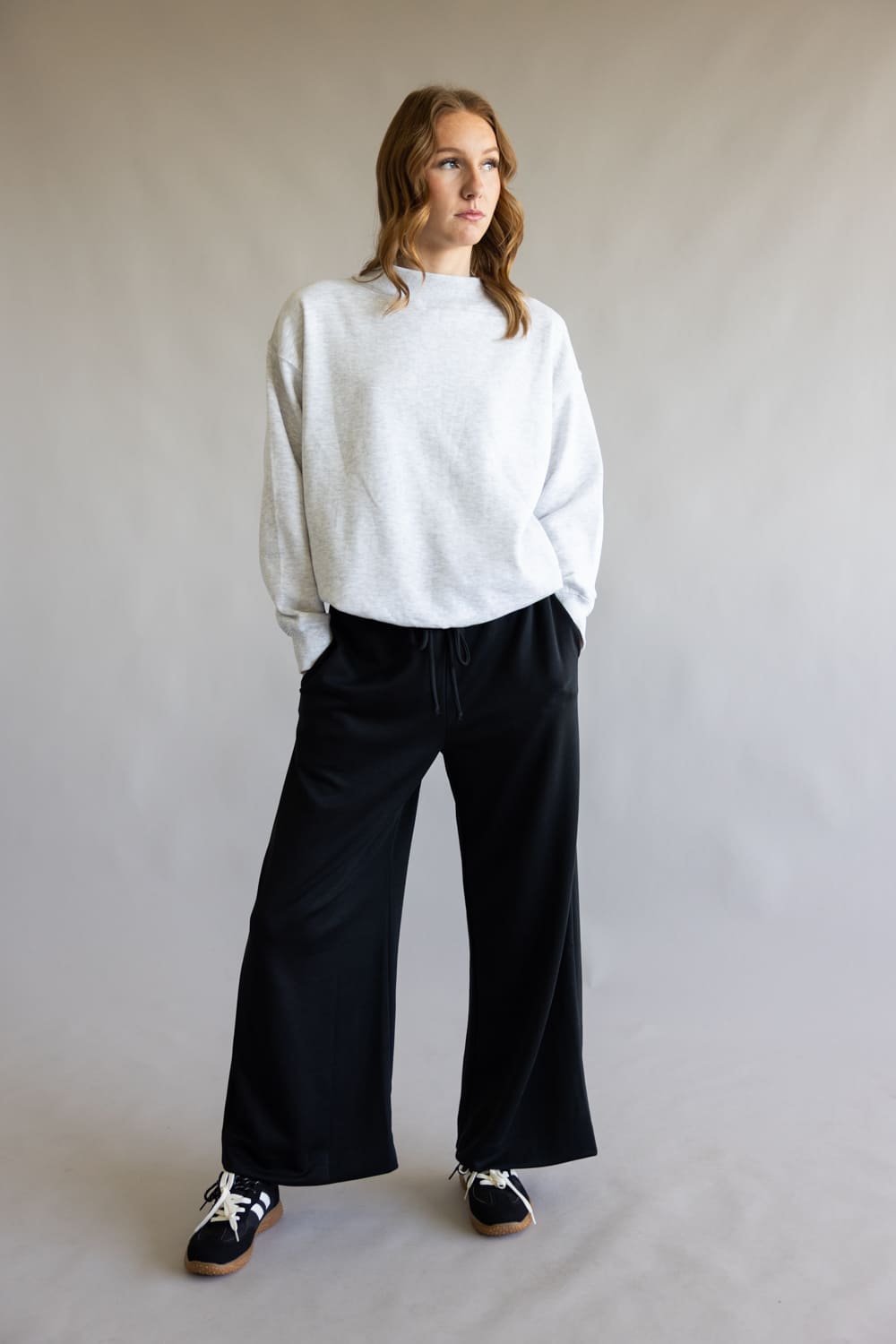 Ruffle Waist Modal Wide Leg Pants for Women in Black | VJP700007