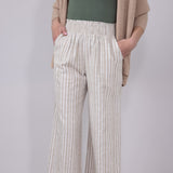 Smocked Waist Linen Wide Pants for Women in Taupe
