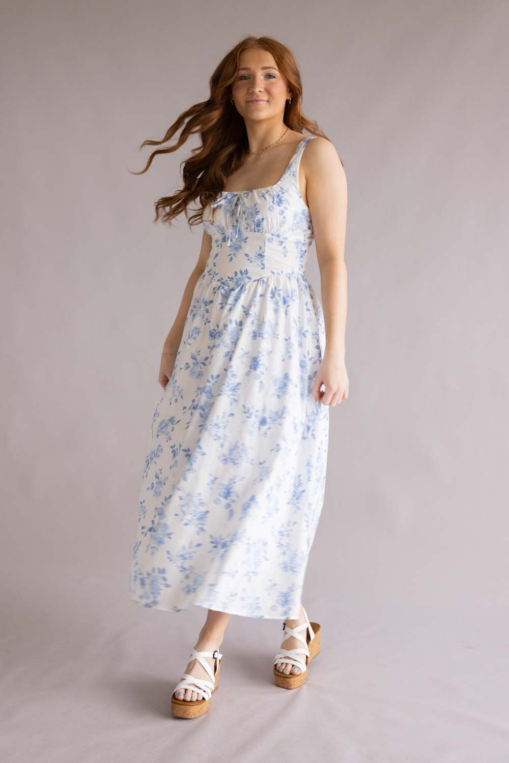Bow & Floral Maxi Dress for Women in White
