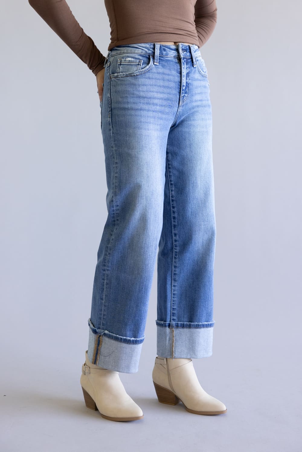 Flying Monkey High-Rise Cuffed Hem Wide Leg Jeans for Women
