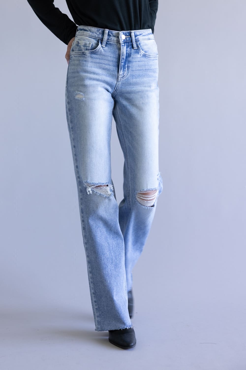 Flying Monkey High-Rise Frayed Wide Leg Jeans for Women