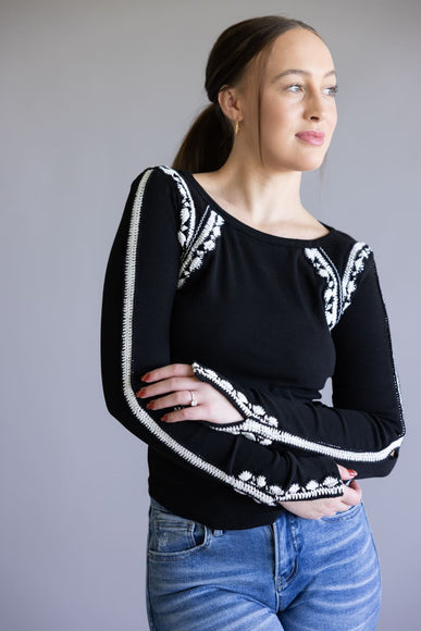 Free People Lost Love Long Sleeve Top for Women in Black