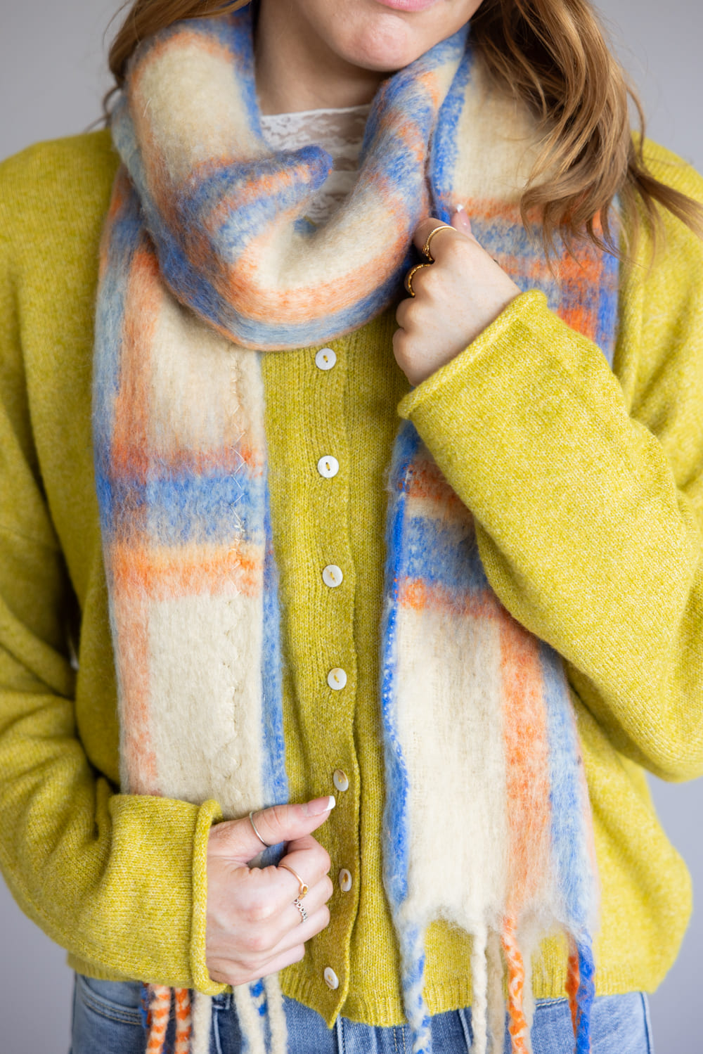 Free People Highland Plaid Skinny Scarf for Women in Ivory Combo