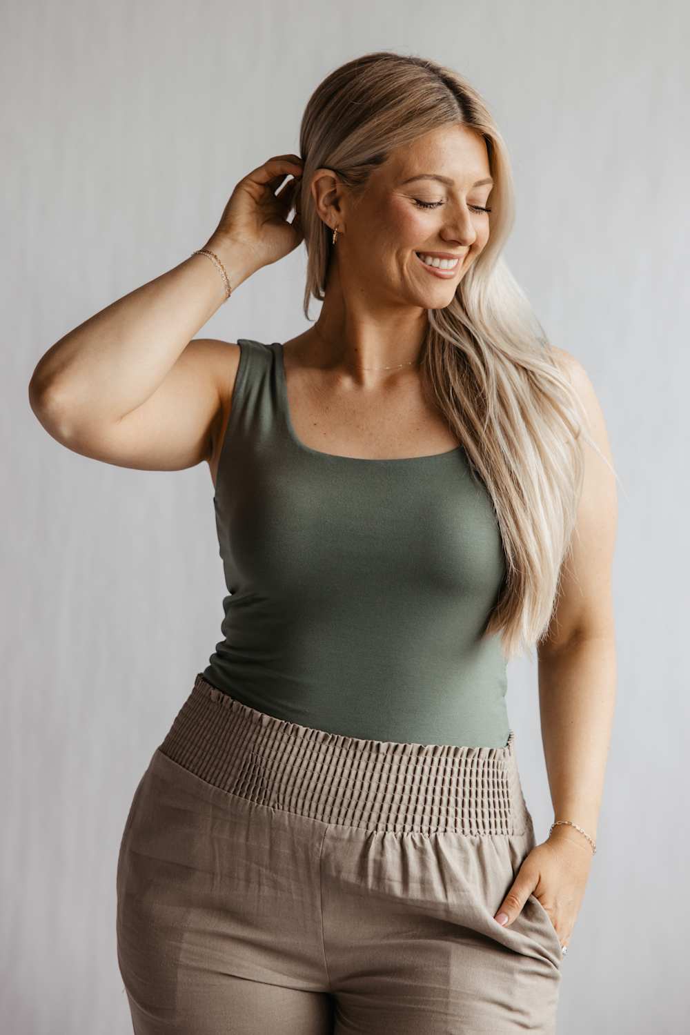 Final Touch Double Layer Tank Top for Women in Olive | VT16608