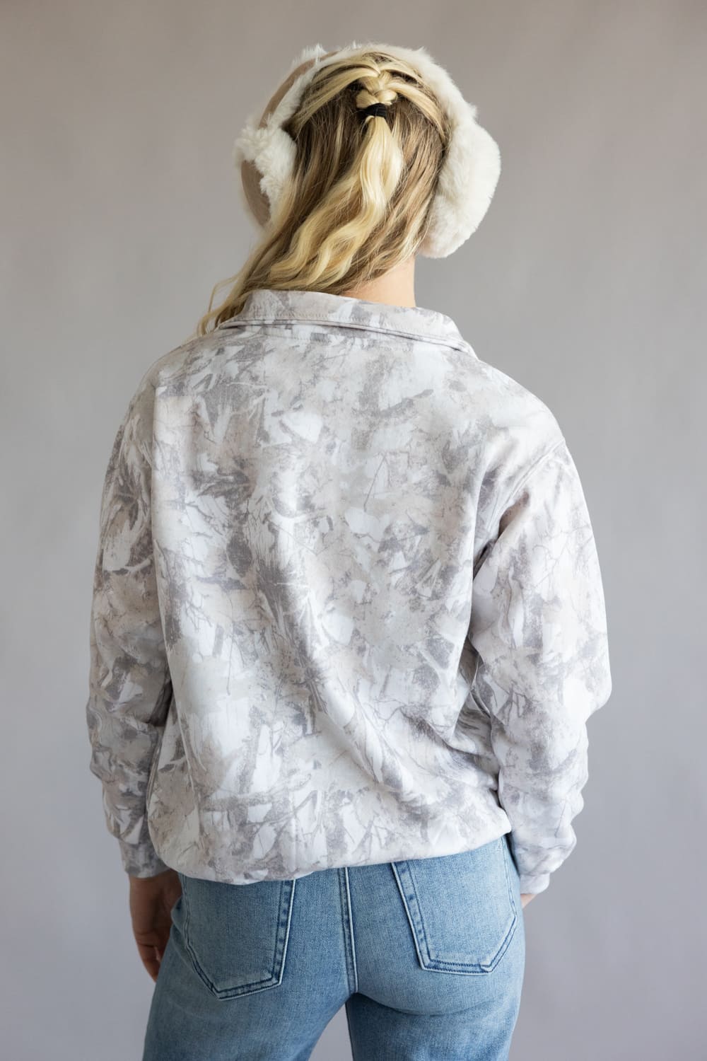 Fleece Half Zip Sweatshirt for Women in Cream Camo