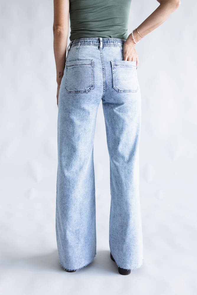 Flying Monkey Clearly High Rise Drawstring Wide Leg Jeans for