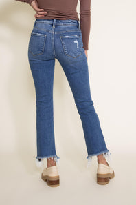 Flying Monkey Mid-Rise Destructed Hem Crop Bootcut Jeans for Women