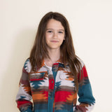 Youth Polar Fleece Shacket for Girls in Red Aztec