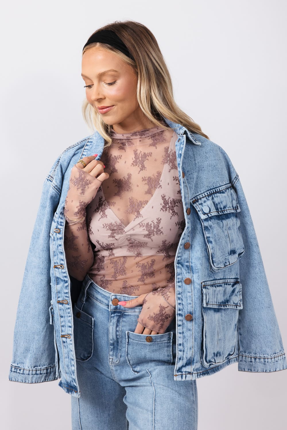Free People Intimately Two-Tone Lace Sheer Layering Top for