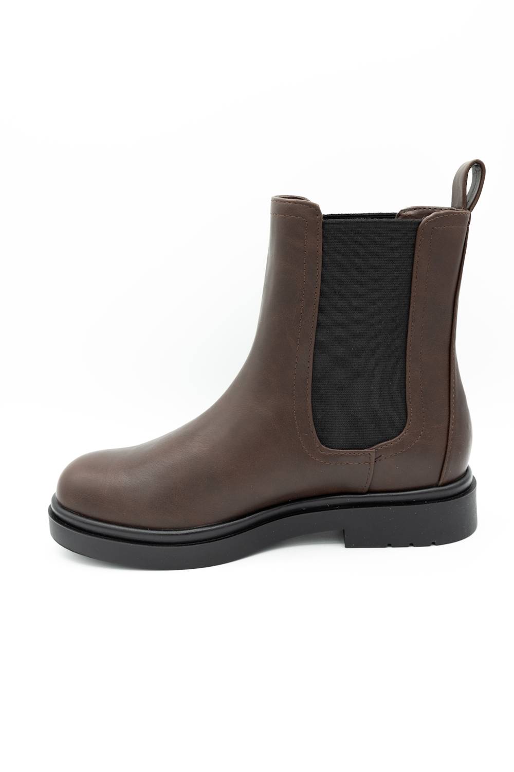 side profile of a brown chelsea boot with a sole