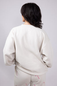 1897 Active Candy Cane Embroidered Fleece Sweatshirt for Women in Beige