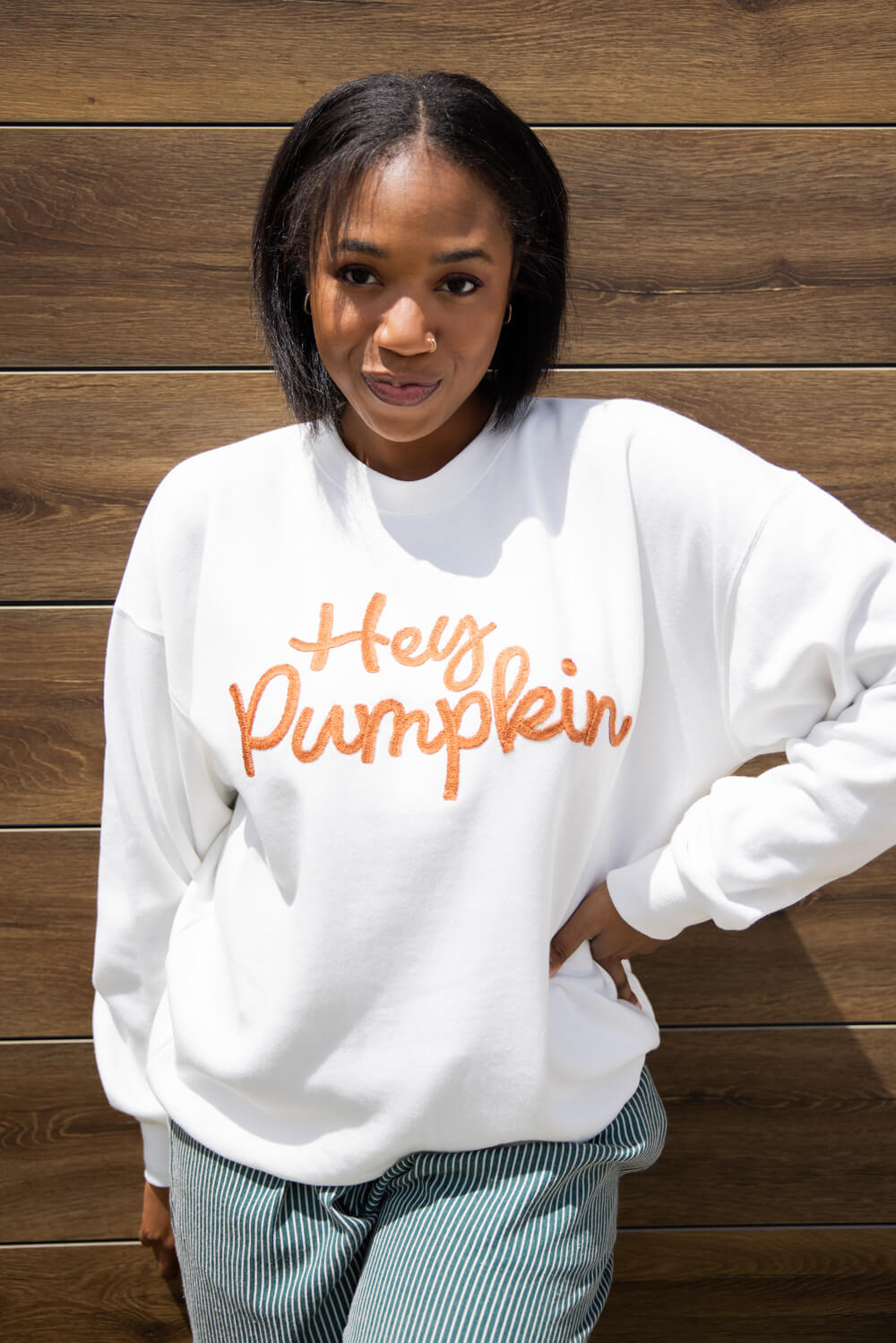 1897 Active Embroidered Hey Pumpkin Sweatshirt for Women in Ivory