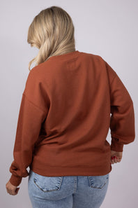 1897 Active Embroidered Pumpkin Face Sweatshirt for Women in Rust
