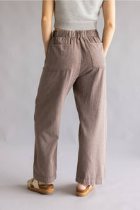 Garment Dyed Washed Tie Waist Pants for Women in Brown