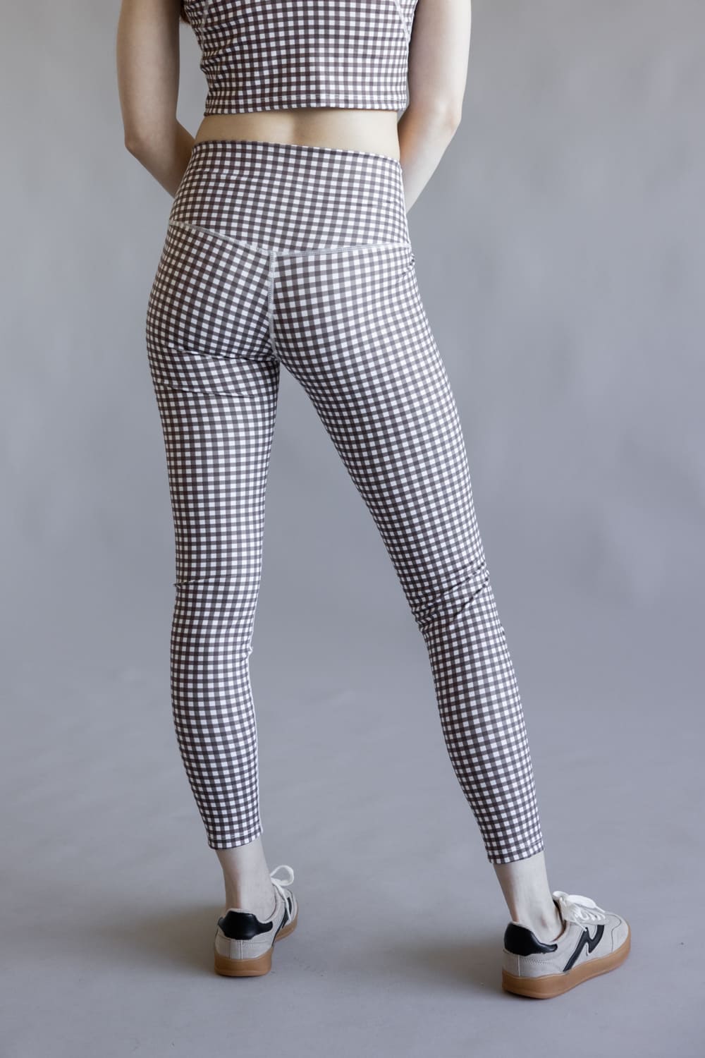 Gingham High-Rise Leggings for Women in Brown/White