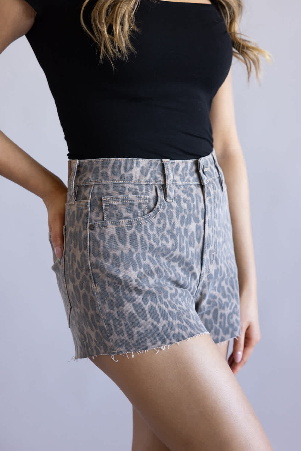 Hidden Cheetah Print Cutoff Denim Shorts for Women