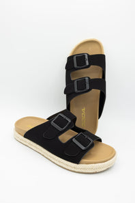Soda Hertha Two Buckle Platform Sandals in Black