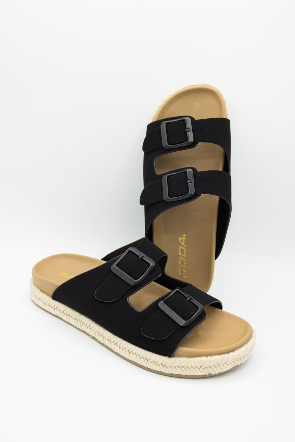 Soda Hertha Two Buckle Platform Sandals in Black