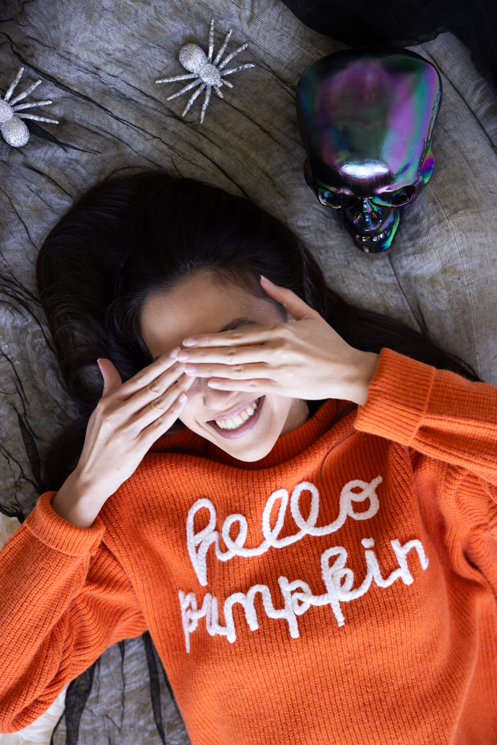 Hello Pumpkin Letter Sweater for Women in Burnt Orange