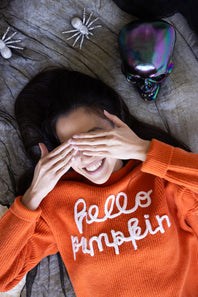 Hello Pumpkin Letter Sweater for Women in Burnt Orange