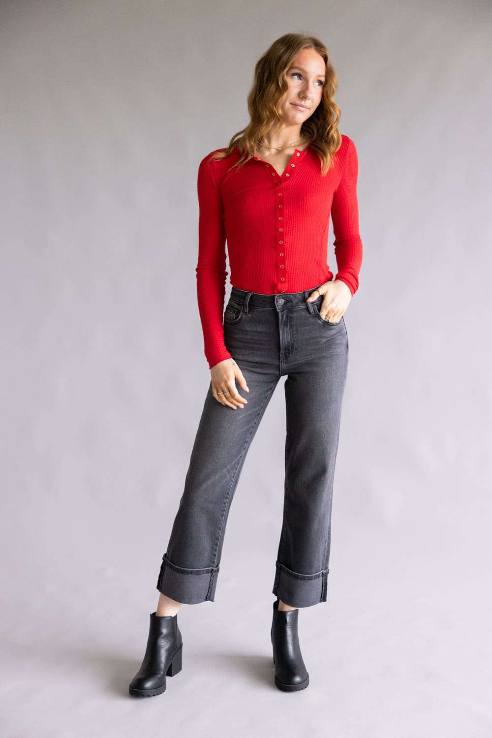 Hidden High Rise Ella Straight Leg Cuffed Jeans for Women